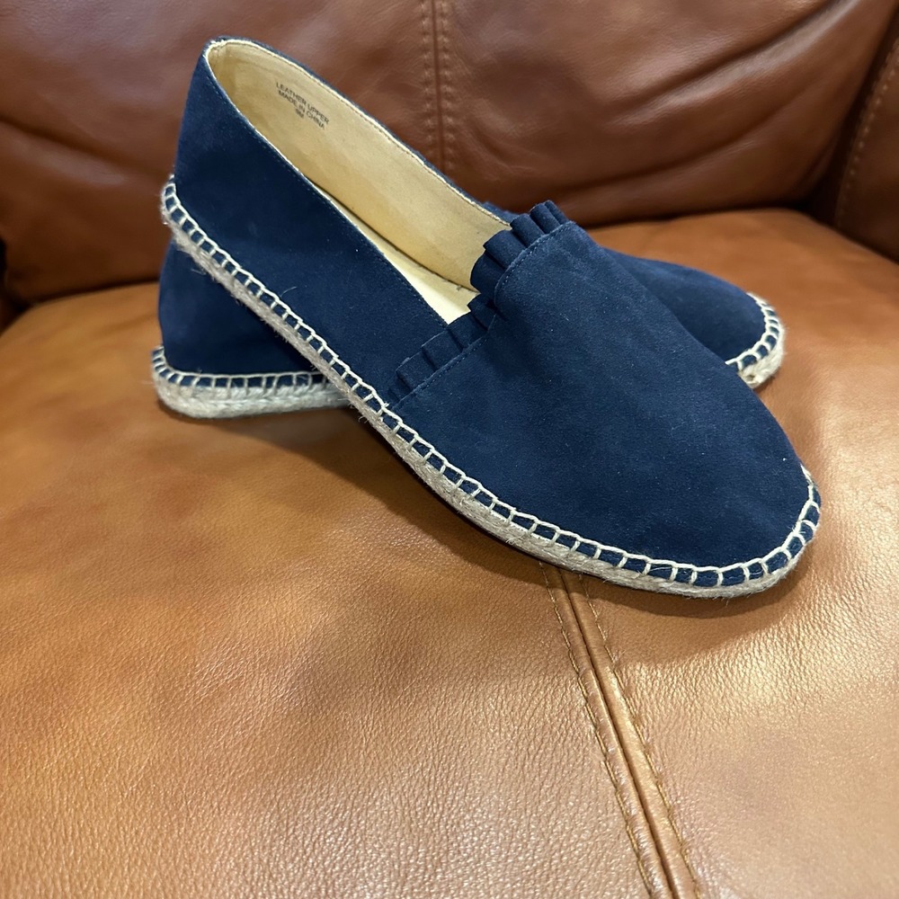 Talbots Espadrilles Women Navy Blue Ruffle Suede Slip On Flats Classic Casual 9M